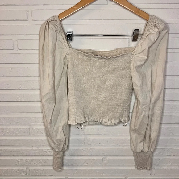 Gianni Bini Neutral Square Neck Smock Long Sleeve Crop Top, Women’s Size Medium - Picture 6 of 8